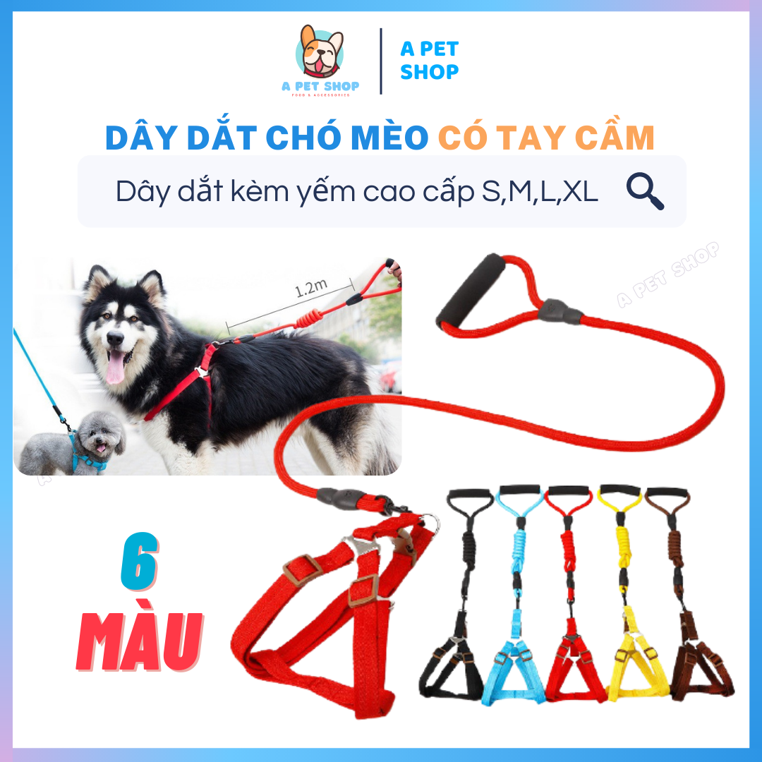 Dây dắt chó mèo dạng yếm có tay cầm - Dây xích chó mèo cao cấp A Pet Shop