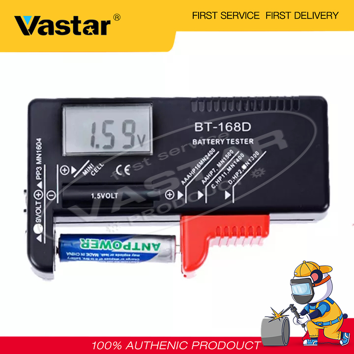 Dụng cụ kiểm tra năng lượng pin điện tử vastar bt168d lcd thông minh cho máy đo pin 9v 1.5v aa aaa cell c d-intl