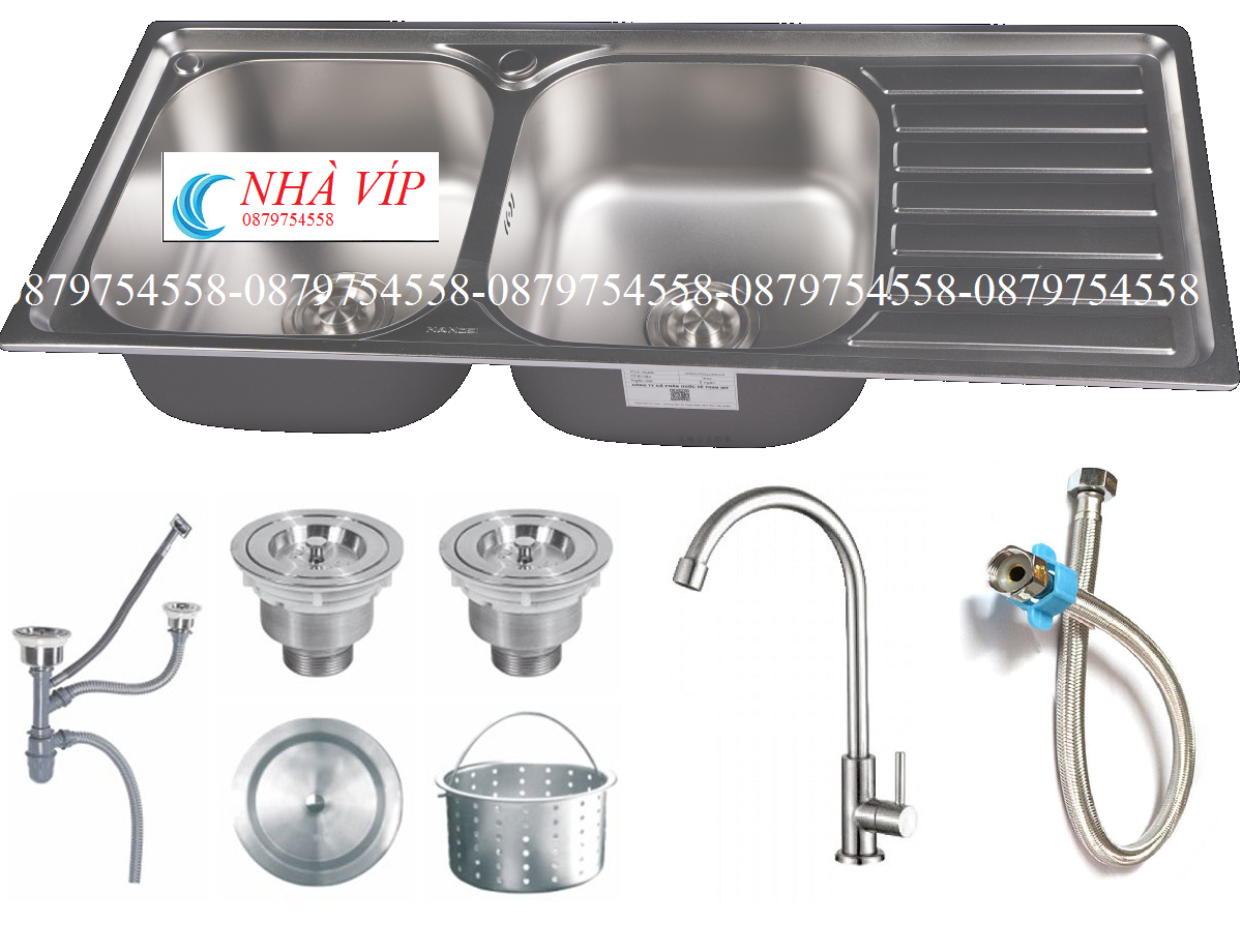 Chậu rửa chén chậu rửa bát inox 304- 2 hộc - 1 bàn