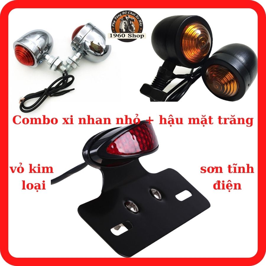 Combo 2 đèn xi nhan kèm đèn hậu 🏍🛵xi nhan hột vịt kèm hậu mặt trăng🏍🛵xi nhan classic hột gà + hậu dẹt classic thép sơn tĩnh điện và xi inox