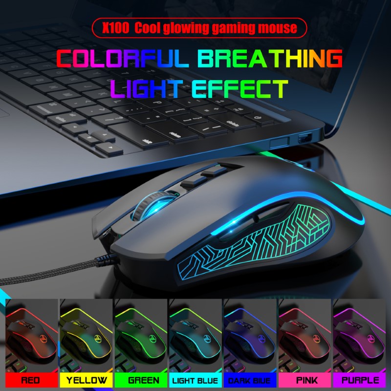 Chuột led rgb 3600 dpi gaming mouse hxsj x100