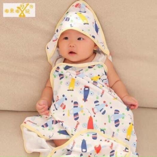 Chăn choàng chăn ủ bé sơ sinh có mũ D- 22 Khăn choàng có nón chuyên dùng cho bé sơ sinh Combo 2 cái