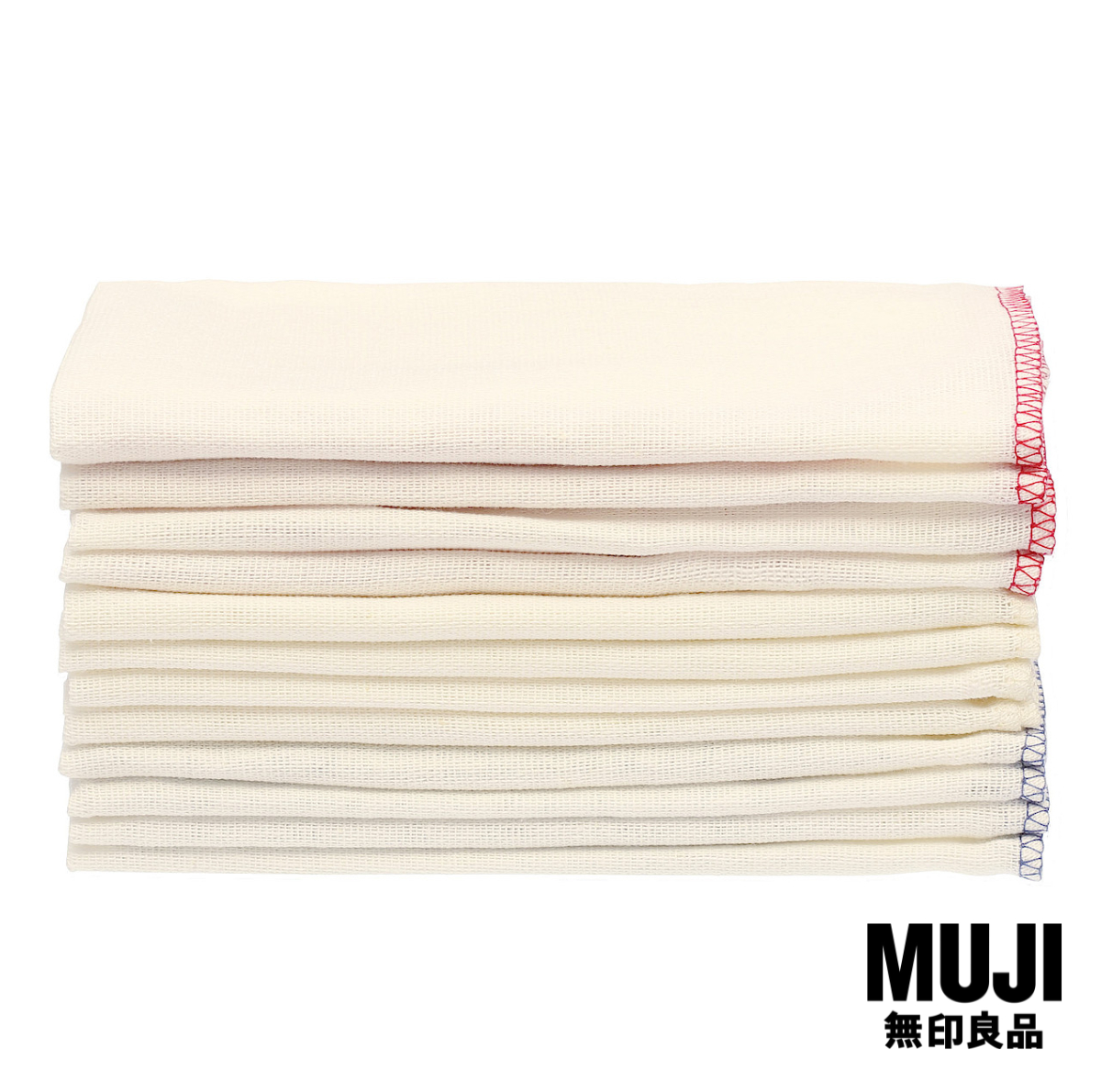 มูจิ ผ้าเช็ดในครัวแบบชุด 12 ผืน - MUJI Recycled Cotton Coloured Trim Kitchen Cloth / 12 Pieces ราคา 150 บาท*ส่งฟรี