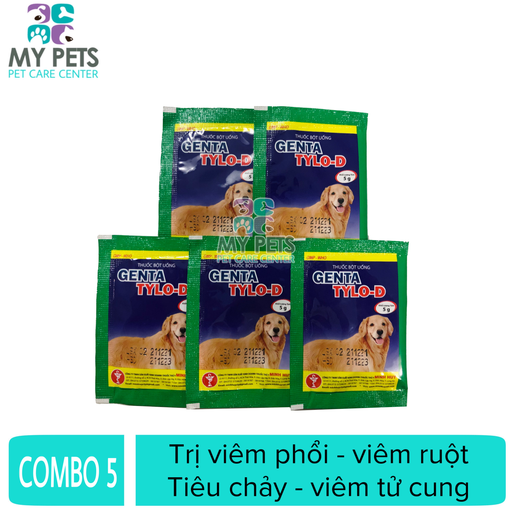 COMBO 5 gói Genta Tylo - D Trị Viêm phổi  Viêm ruột tiêu chảy ói mửa  Viêm vú  viêm tử cung chó mèo 