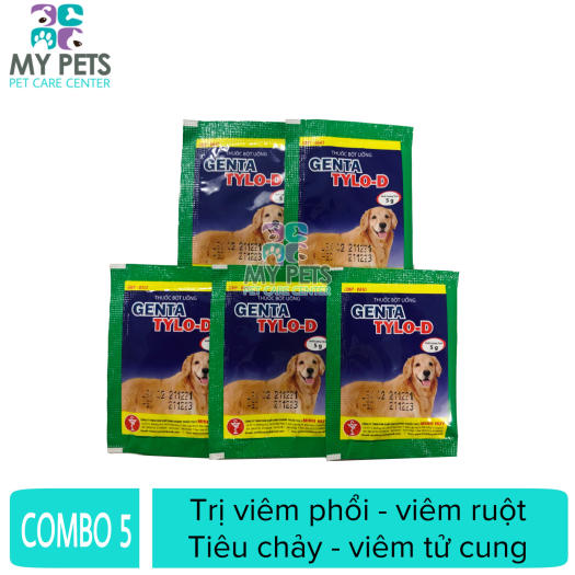 COMBO 5 gói Genta Tylo - D Trị Viêm phổi Viêm ruột tiêu chảy ói mửa Viêm vú viêm tử cung chó mèo - 5 Túi X 5g