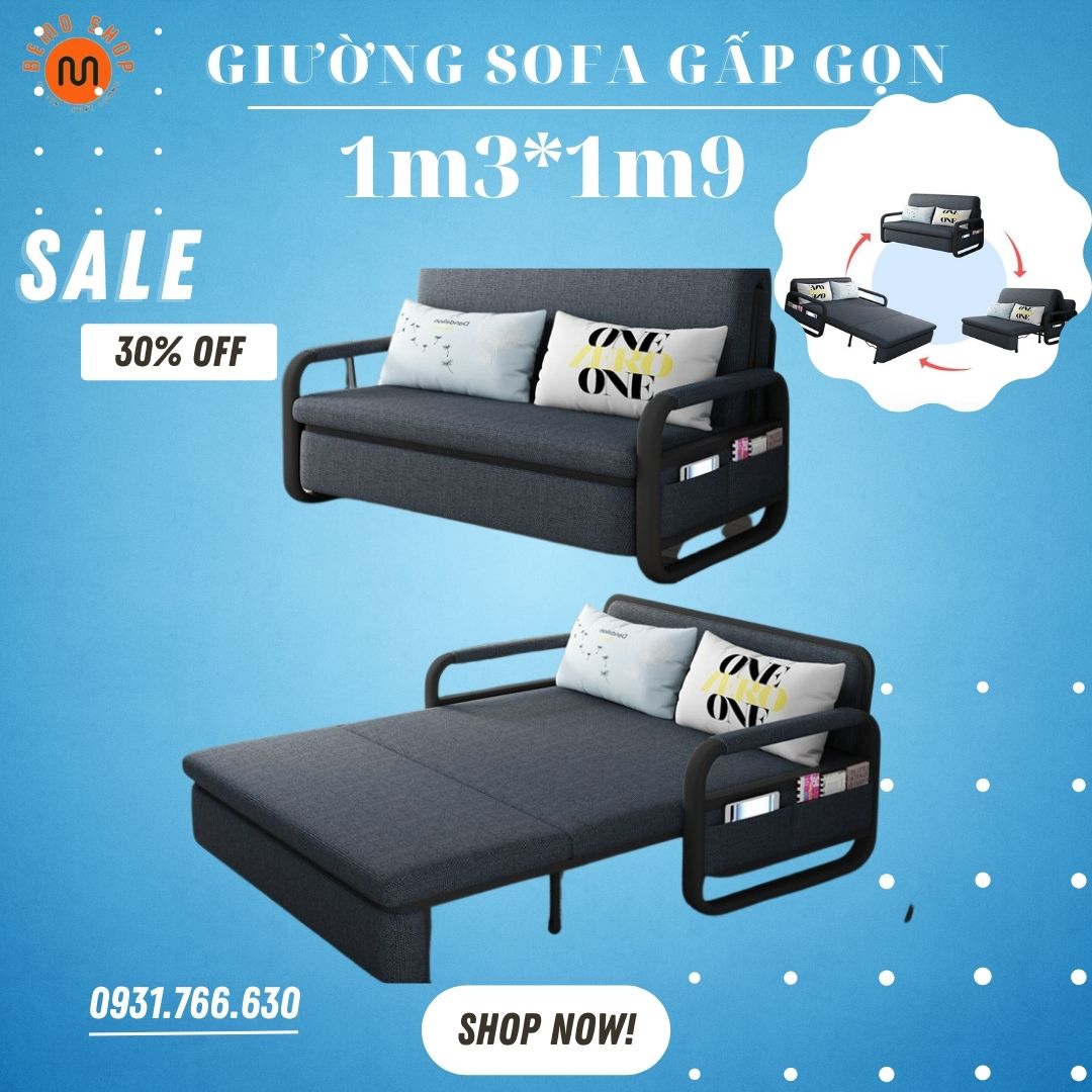 GIƯỜNG THÔNG MINH,GIƯỜNG SOFA KÉO GỌN THÀNH GHẾ. Kích thước: 1m2 x 1m9 (Tặng kèm 2 gối )