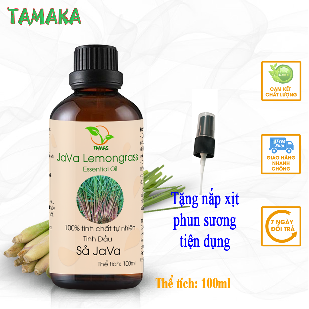 Tinh dầu sả java chai 100ml, 10ml, tinh dầu sả TAMAS nguyên chất, thơm phòng, khử mùi nhà bếp  khử khuẩn nhà vệ sinh, đuổi muỗi và côn trùng hiệu quả, không hóa chất độc hại, an toàn cho cả trẻ nhỏ.