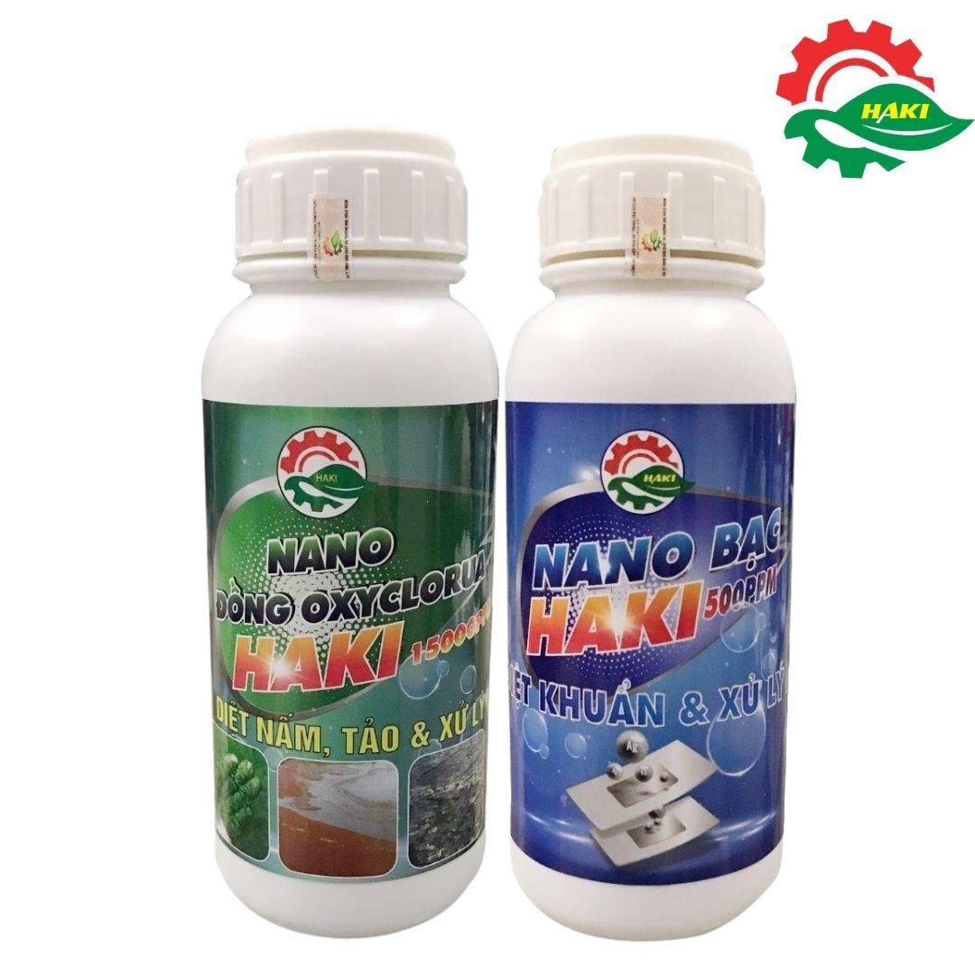 Nano bạc Haki 500ppm + Na.no Đồng oxyclorua 15000ppm xử lý nước trong nuôi trồng thủy sản, cá cảnh