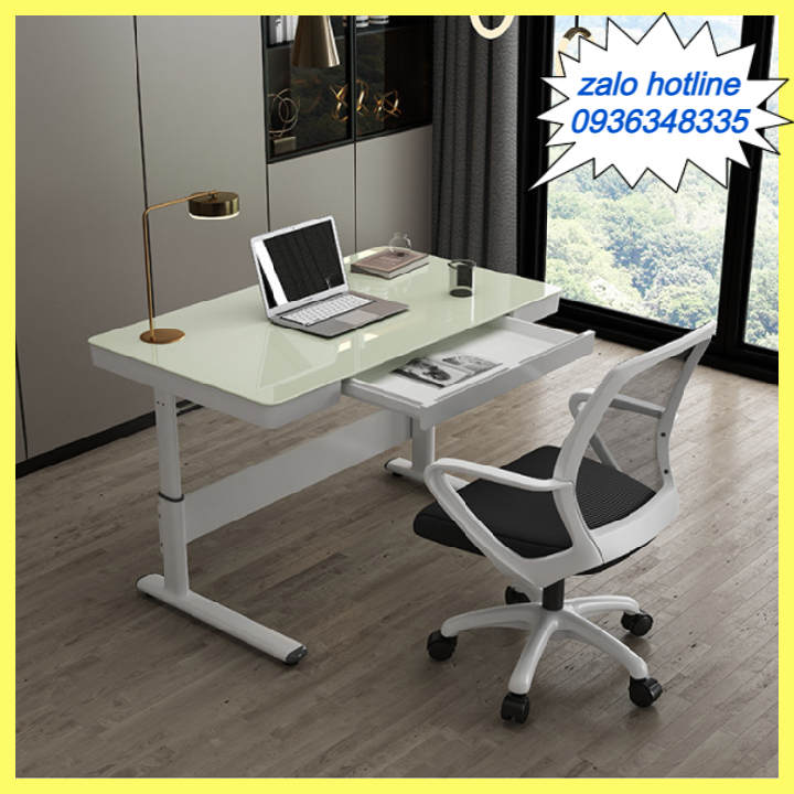 Bàn Làm Việc Văn Phòng - Bàn Máy Tính Văn Phòng - Bàn Học Tập Mặt Bàn Kính Cường Lực - Khung Thép Carbon Mới Nhất 2022 (100 x 60 x 61-88)