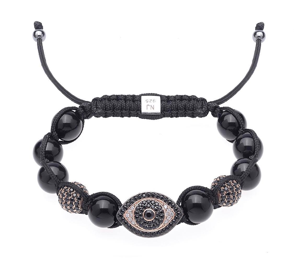 Vòng tay mắt ác evileye limited 2 charm neora + đá jetblack 10mm by neora jewels