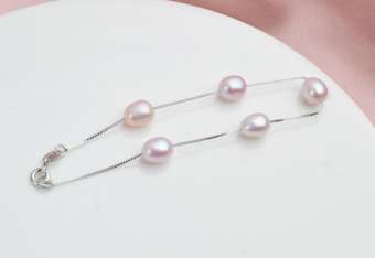 Lắc bạc tinh khiết mạ bạch kim đính ngọc trai thật