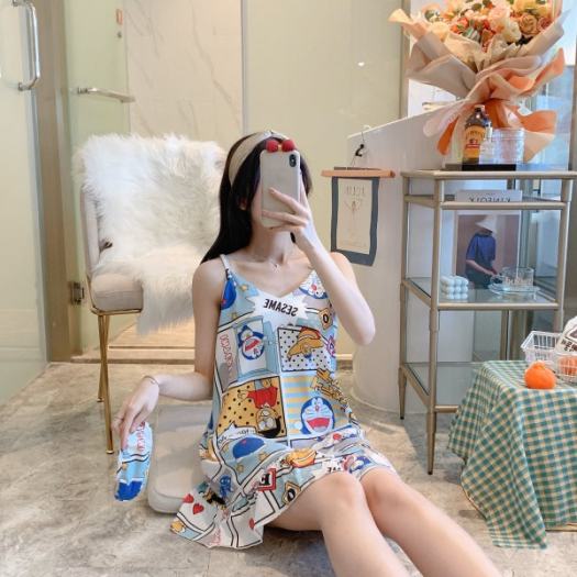 Váy đầm ngủ 2 dây DORAEMON DOREMON tặng kèm bịt mắt ngủ dễ thương cute MON0044
