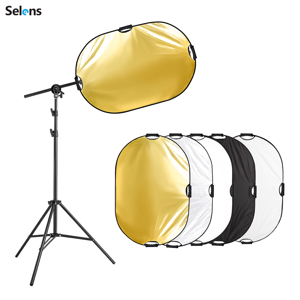 Selens bộ giá đỡ phản xạ nhiếp ảnh, bộ phản xạ 5 trong 1 24x36 inch với giá đỡ ánh sáng 78 inch và kẹp tay có thể mở rộng để chiếu sáng studio ảnh