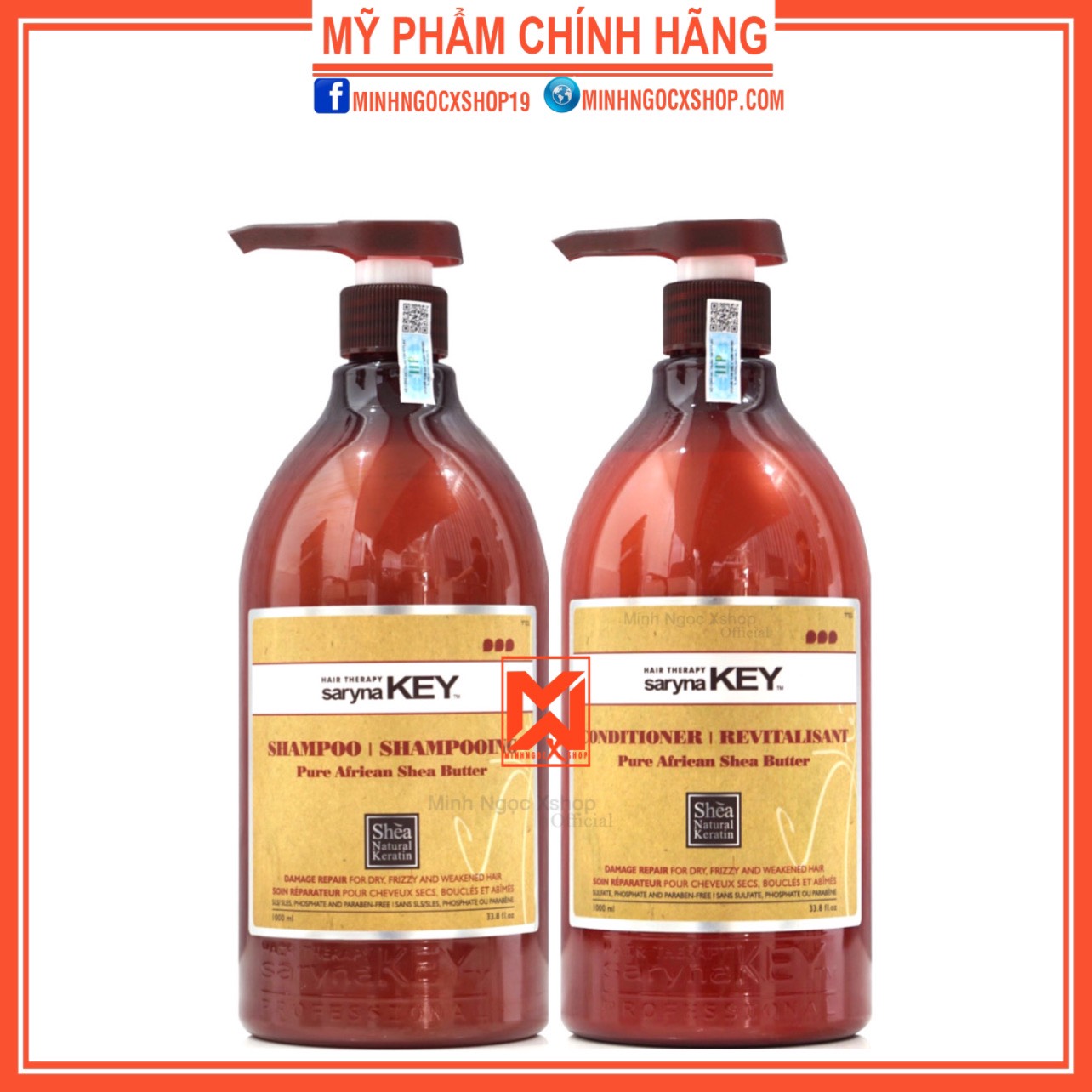 Dầu gội xả phục hồi chuyên sâu chống gãy rụng giữ màu nhuộm Saryna Key Pure African Shea Butter 1000