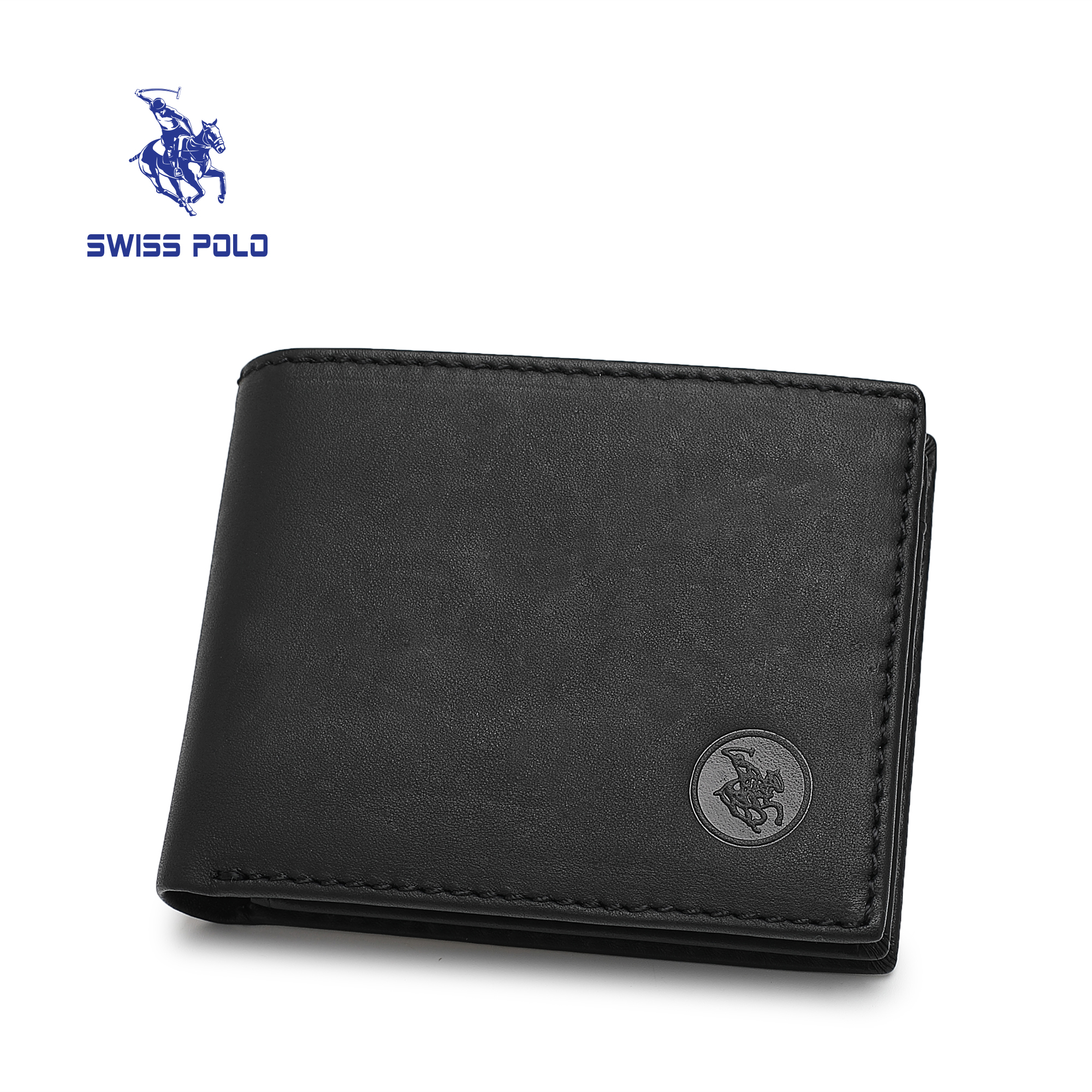 SWISS POLO Genuine Leather RFID Short Wallet SW 180-3 BLACK