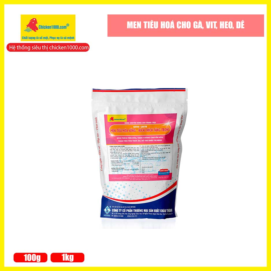 Men tiêu hoá sống kích thích tăng trọng chicken1000 siêu vỗ béo cho gà, vịt, heo, bò, dê