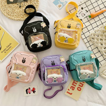 Túi tote vải đi học nữ túi mini hình gấu phối mica