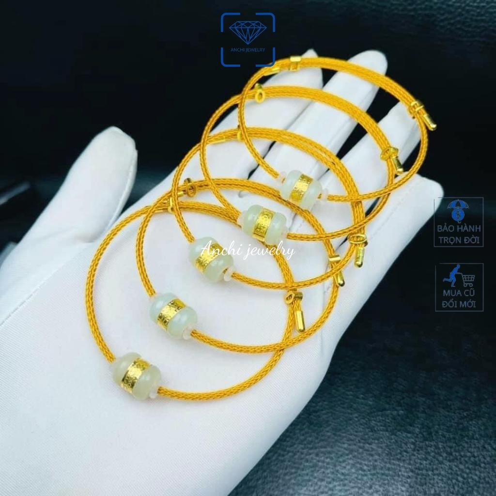 Vòng tay lu thống ngọc tự nhiên dát vàng, vòng tay phong thủy may mắn, Anchi jewelry