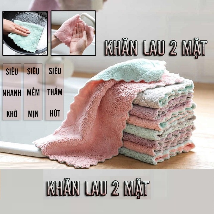 Khăn lau đa năng 2 mặt siêu thấm nước, khăn lau bếp từ, khăn lau nhà bếp đa năng siêu thấm hút bằng vải mịn, khăn lau tay nhà bếp, khăn lau kính, khăn lau giá rẻ
