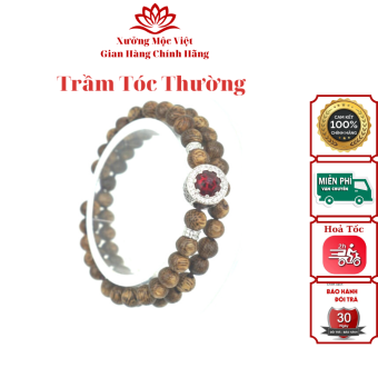Vòng Tay Trầm Hương 54 Hạt Mix Charm Bạc Cao Cấp Xưởng Mộc Việt - Trầm Tóc Thường Size 6mm