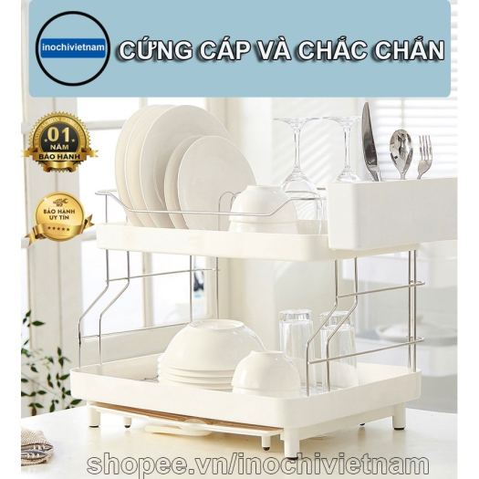 ✾No☫  Giá để bát đĩa kệ để chén bát inochi chạn bát Inox 2 Tầng Có Khay Thoát Nước Thông Minh Dùng Để Làm Giá Úp Bát Đĩa Chén