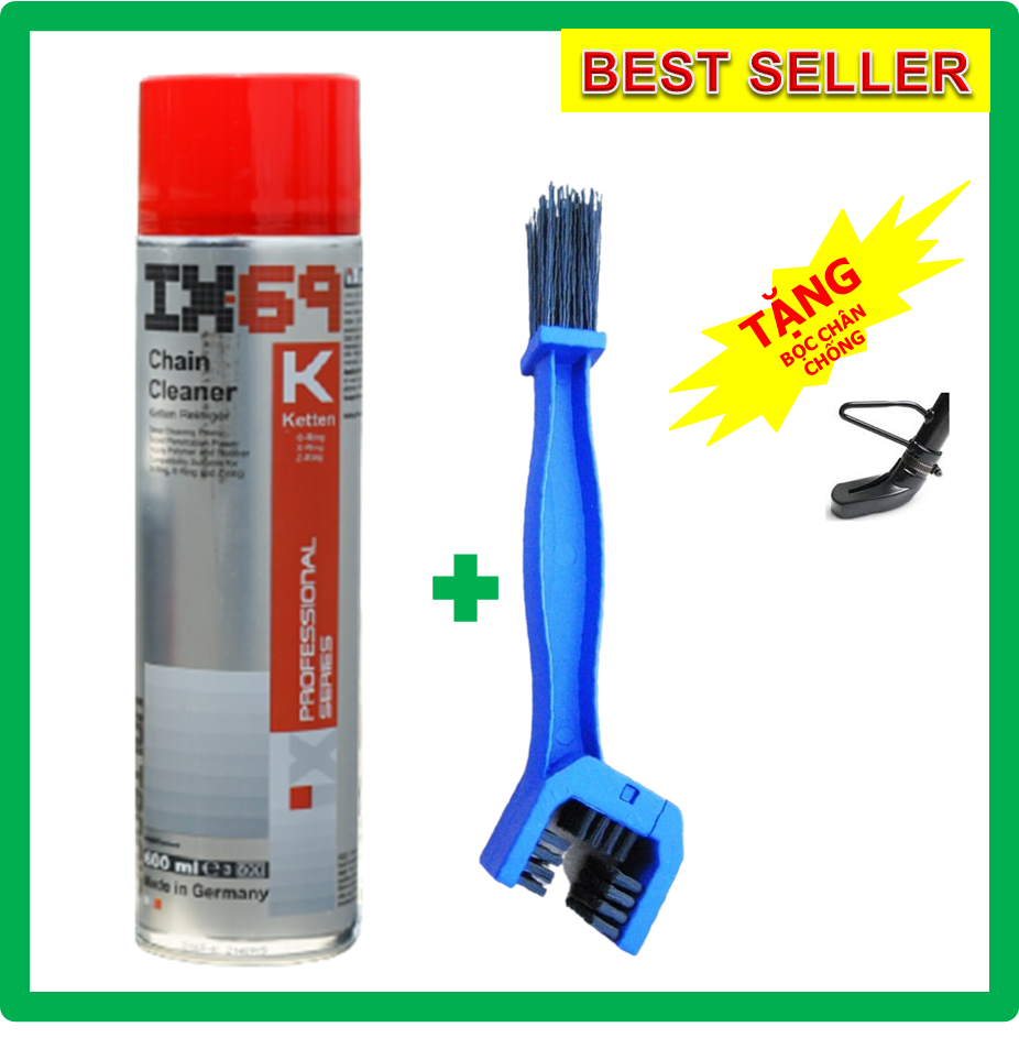 (TẶNG bọc chân chống) Rửa sên IX69 voltronic loại lớn 600ml, kèm chổi trà sên. Tẩy sạch, hiệu quả cao các vết bẩn, mãng bám làm sên sạch như mới