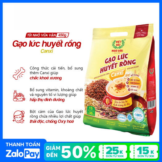 Bột ngũ cốc Gạo lức huyết rồng Canxi Việt Đài túi 450g