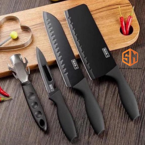 Bộ dao 5 món buck-t bằng thép không gỉ đen nhám cao cấp