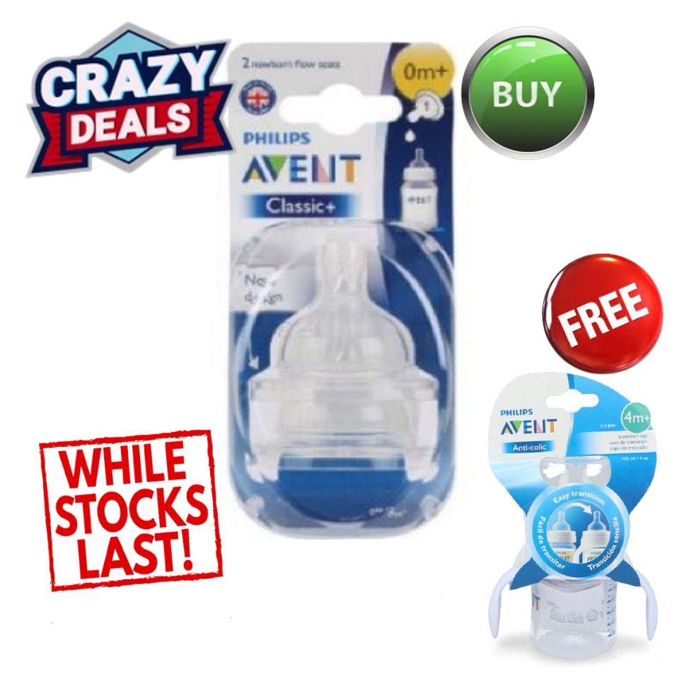 Philips Avent Classic+ 2pcs newborn flow teats 0month+ [FREE] PHILIPS AVENT SCF638/01 Training kit for baby Anti-colic 4m+ 120 ml