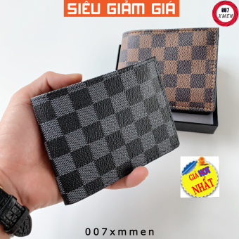 Ví Nam Lv Da Pu Kẻ Caro Cao Cấp, Bóp Nam Thời Trang Mini 7x