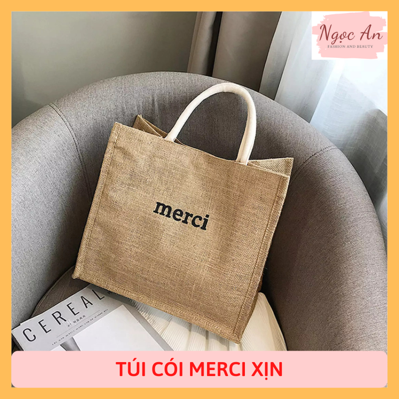 Túi cói chữ merci size lớn - vải bố - sang chảnh - hot trend