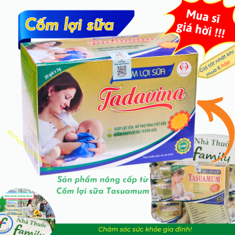 Cốm lợi sữa TADAVINA (Hộp 20 gói), giúp lợi sữa, tăng tiết sữa và tăng chất lượng sữa mẹ. Thương hiệu từ CLS Tasuamum nổi tiếng.