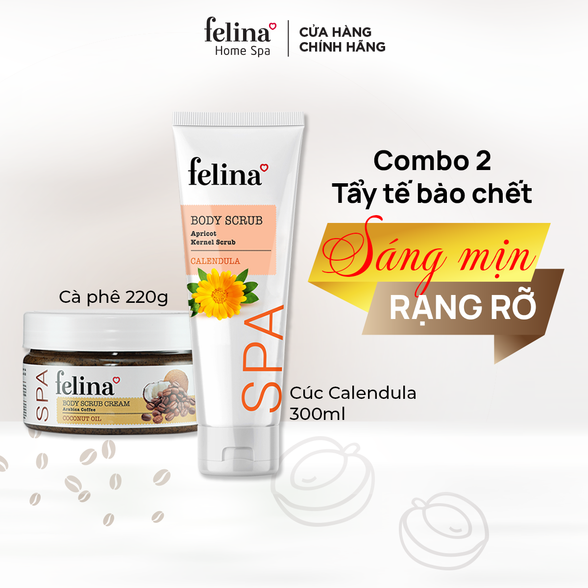 Combo trải nghiệm - combo tẩy tế bào chết body dạng kem cà phê và tẩy tế bào chết hạt mơ nghiền