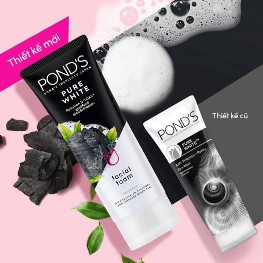 Sữa rửa mặt trắng da từ than hoạt tính Pond's Pure White 100g