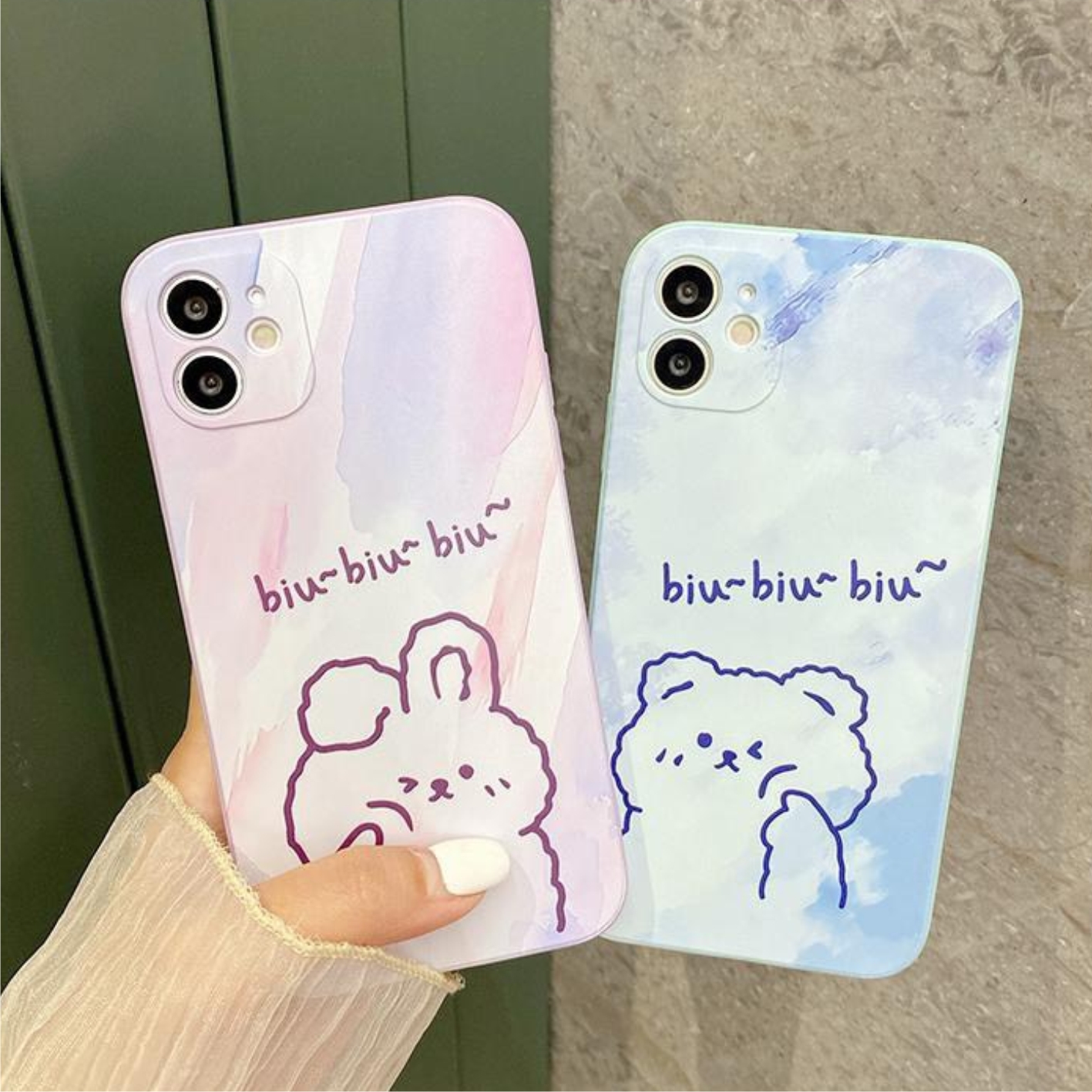 Ốp lưng silicon màu bảo vệ camera gấu thỏ biu biu biu