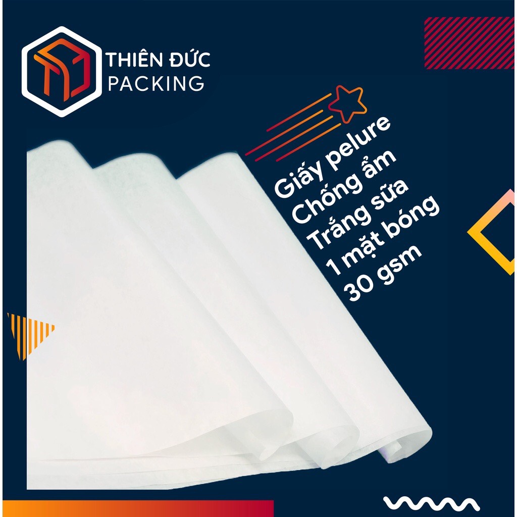 100 tờ giấy pelure, giấy nến 50x75cm loại bóng, dai, mịn dùng chống ẩm, gói bọc hàng hóa quần áo, giày dép, gói hoa