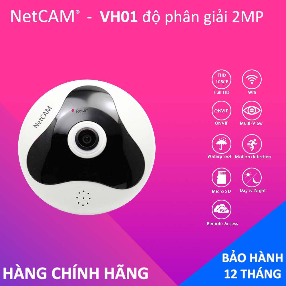 Camera quan sát toàn cảnh 360 độ Panorama NetCAM VH01 Full HD 1080P, kích thước mini 10x2cm
