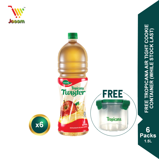 Tropicana Twister Apple (6 x 1.5L) + FOC Tropicana Air Tight Cookie Container [KL & Selangor Delivery Only]