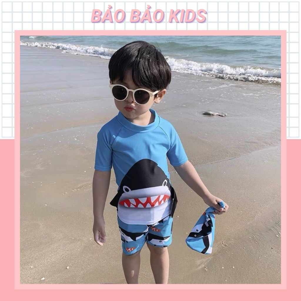 Set bộ đồ bơi cho bé trai hoạ tiết cá mập đáng yêu từ 10 đến 20kg