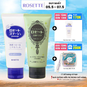 Combo Tẩy Tế Bào Chết Dành Cho Mọi Loại Da Rosette Gommage 120g Và Sữa Rửa Mặt Thu Nhỏ Lỗ Chân Lông Rosette 120g
