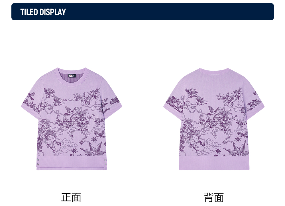 FILA CORE LIFESTYLE HERITAGE LUCKY TAROT Women Knit  Short SleeveTop (Violet)