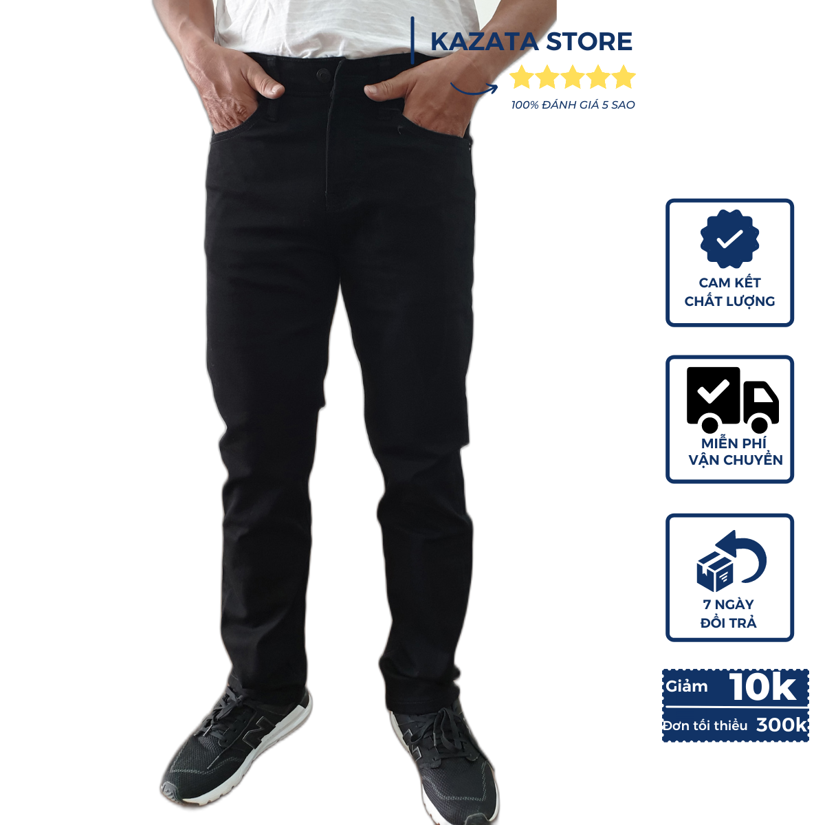 Quần jeans nam Kazata co giãn hàng VNXK màu đen tuyền form slimfit