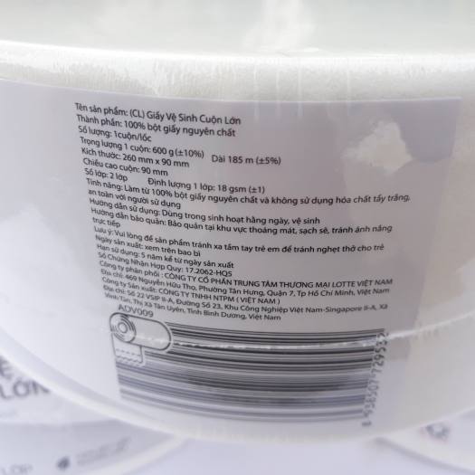 1 CUỘN Giấy vệ sinh cao cấp 2 lớp cuộn lớn Choice L Lotte Hàn Quốc 600g chính hãng