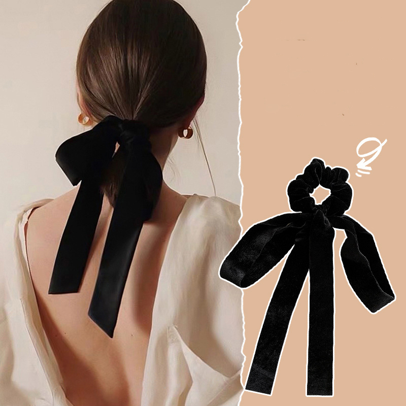 Dây buộc tóc bằng nhung màu đen phong cách đơn giản phụ kiện tóc dây buộc tóc nơ cổ điển dây buộc tóc đuôi ngựa