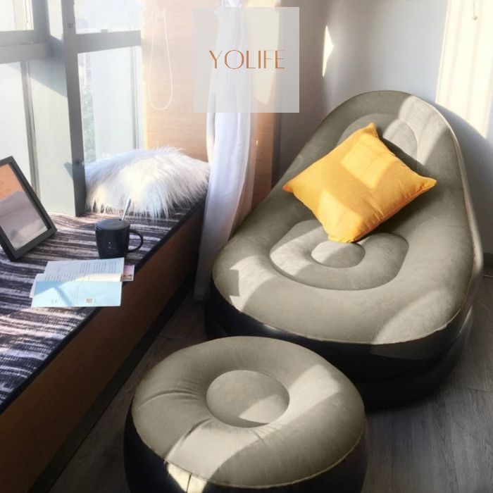 Đệm hơi, ghế hơi tựa lưng, sofa lười + Tặng kèm bơm + Đôn ghế nằm thư giãn