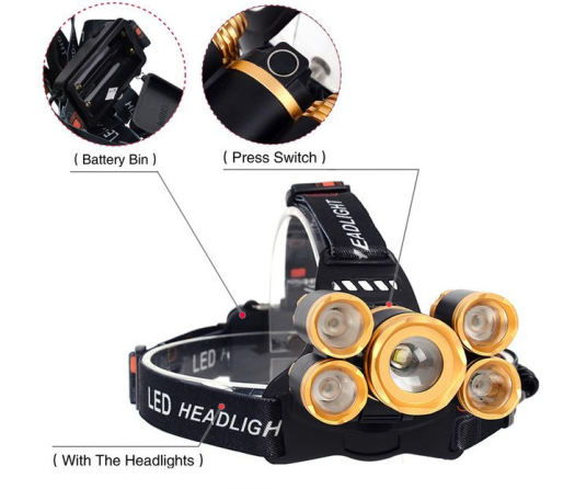 Đèn Pin đội đầu 5 bóng Led đa tác dụng , Đèn pin đội đầu 5 bóng Led giá rẻ tại TP HCM, đèn pin đội đầu, sạc điện, 5 bóng nhiều chế độ, thu ánh sáng gần xa, bao gồm 2 pin sạc và cục sạc .