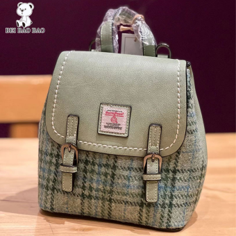 Bei Bao Bao Check wool backpack 2023 new brown-blue coarse flower bag handbag Vintage school bag