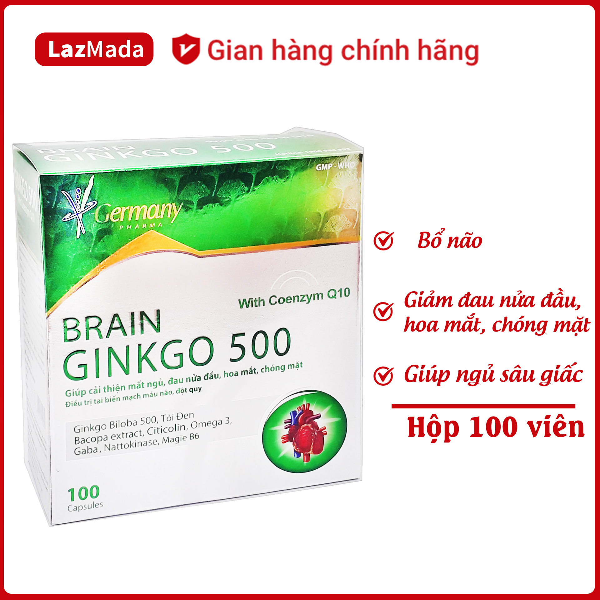 Viên uống Bổ Não Brain Ginkgo 500 - Giảm đau đầu, chóng mặt
