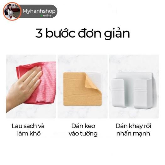 Kệ Dán Tường Để Remote, Đồ Dùng/ Giá Đỡ Sạc Điện Thoại - Có Móc Treo Giữ Dây Điện