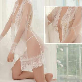 Áo choàng ngủ trong suốt kèm đồ nội y - Màu trắng